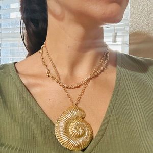 Gold Spiral Shell Pendant Layered Necklace